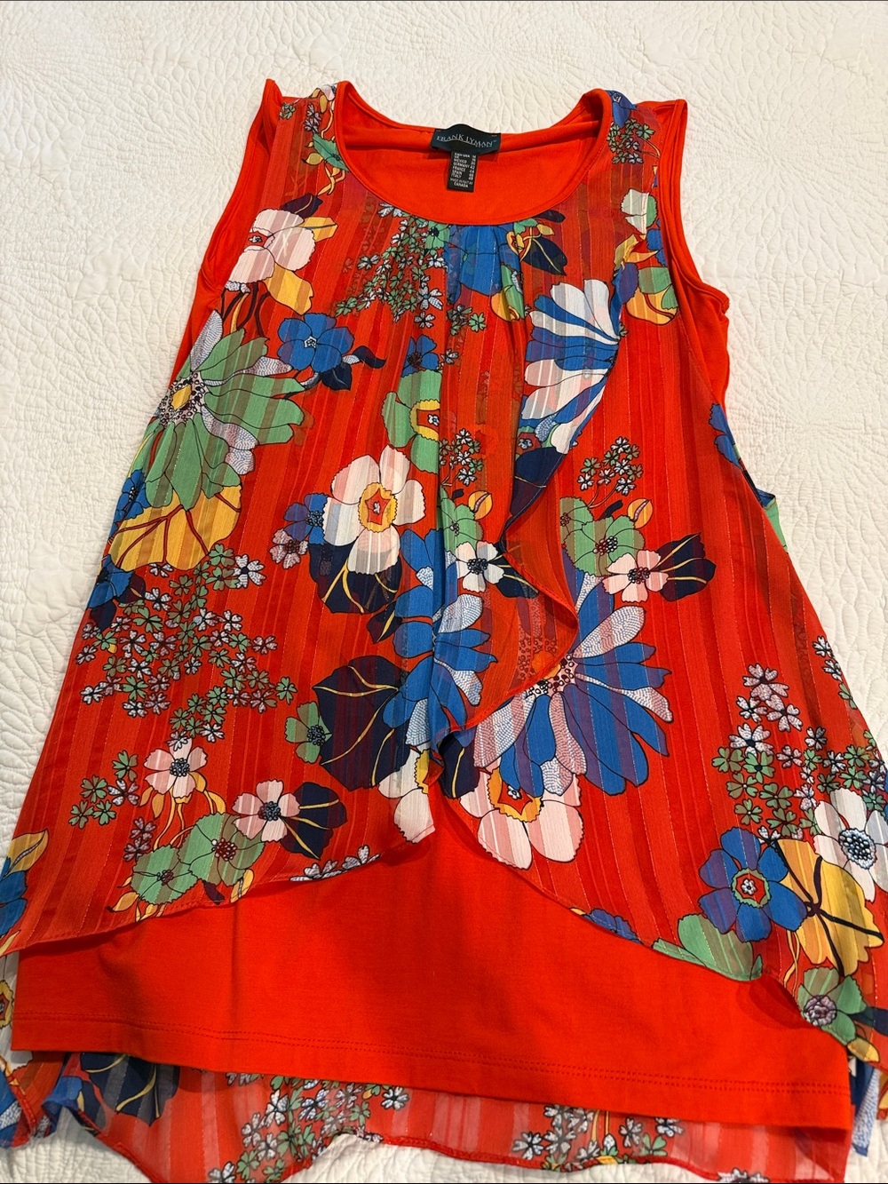 Frank Lyman Design Red Floral Layered Sleeveless Tunic